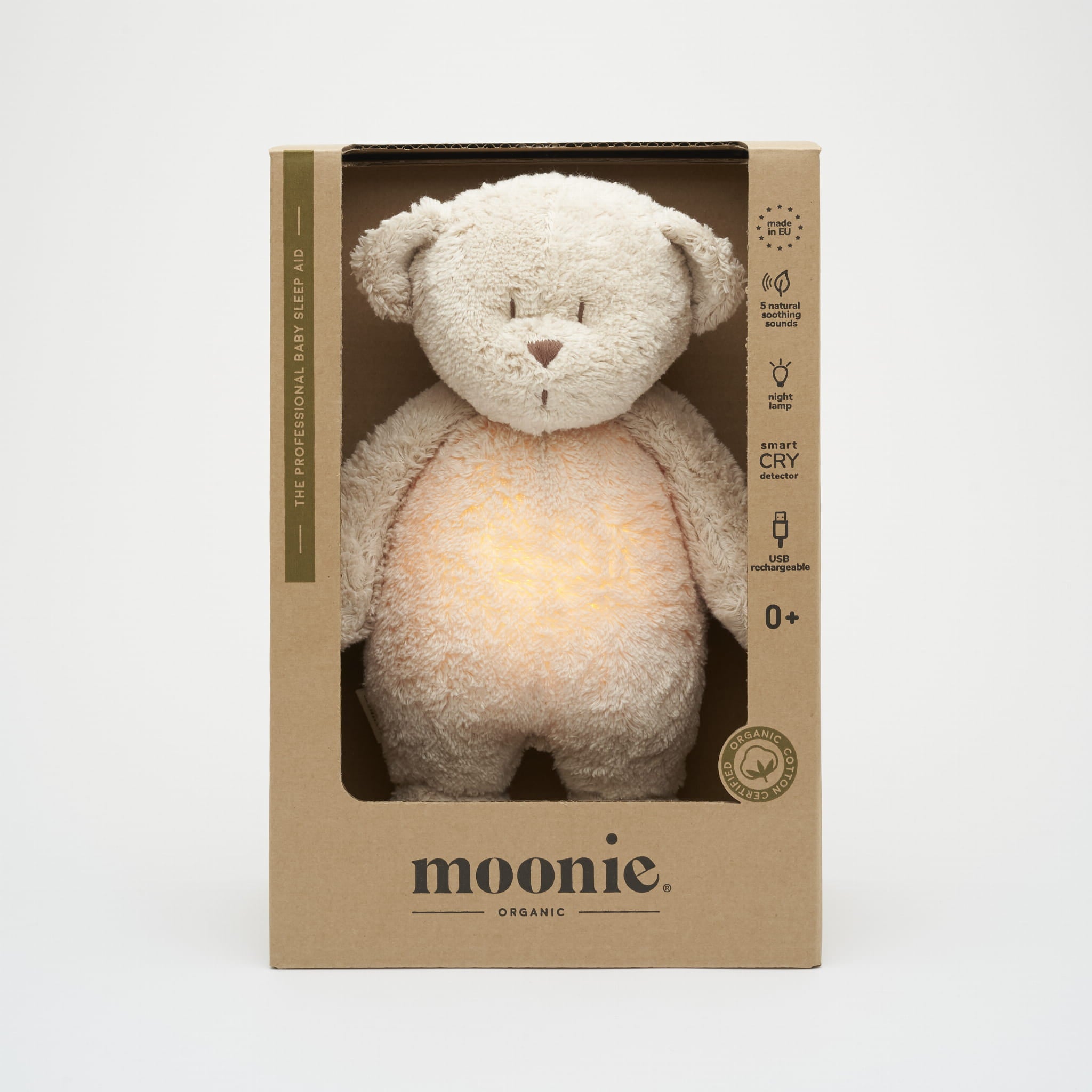 Moonie - Slaapknuffel The Humming Bear 2.0 - Sand Natur White Noise