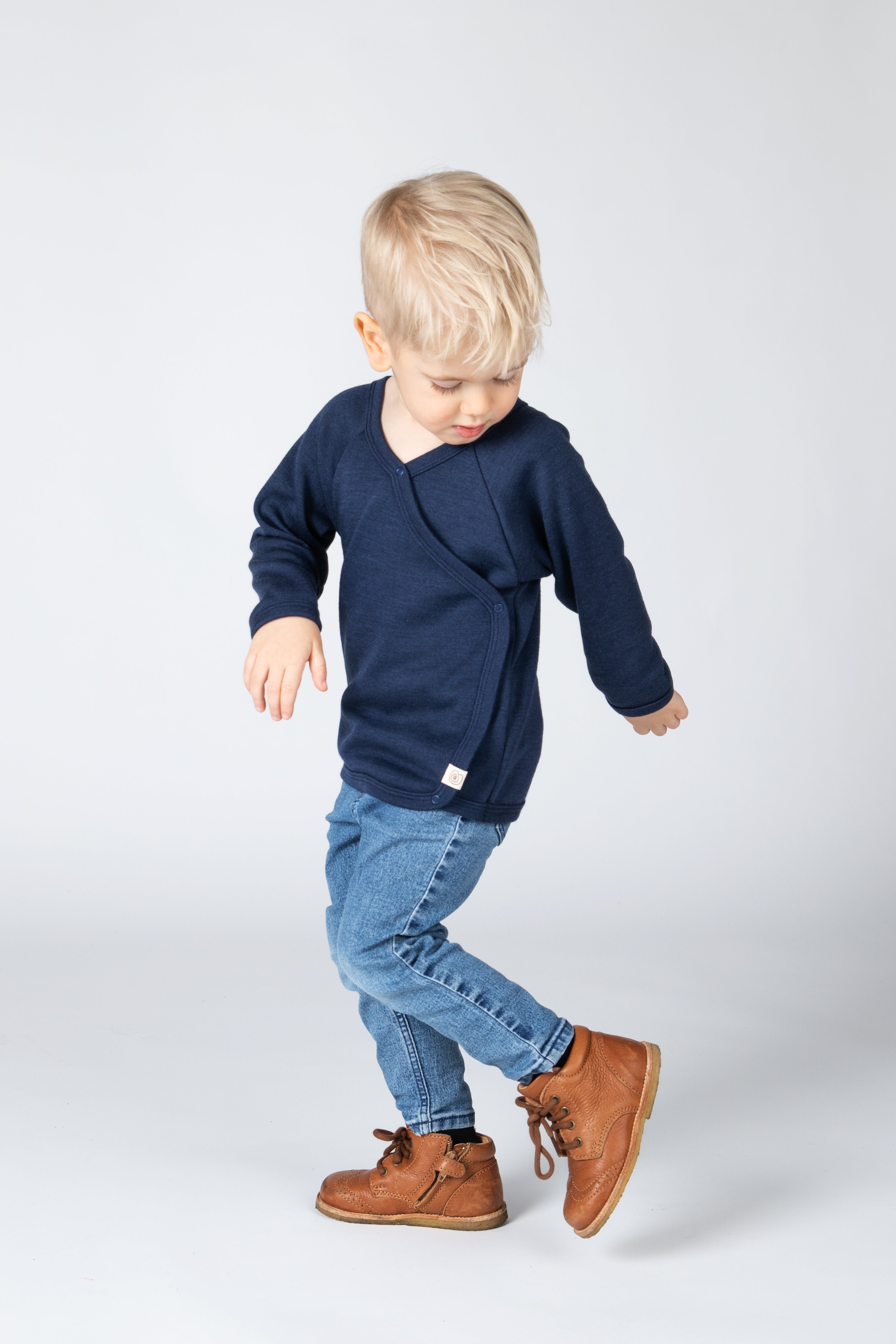 Engel Natur - Wol/Zijde Baby Overslag Shirt - Marine