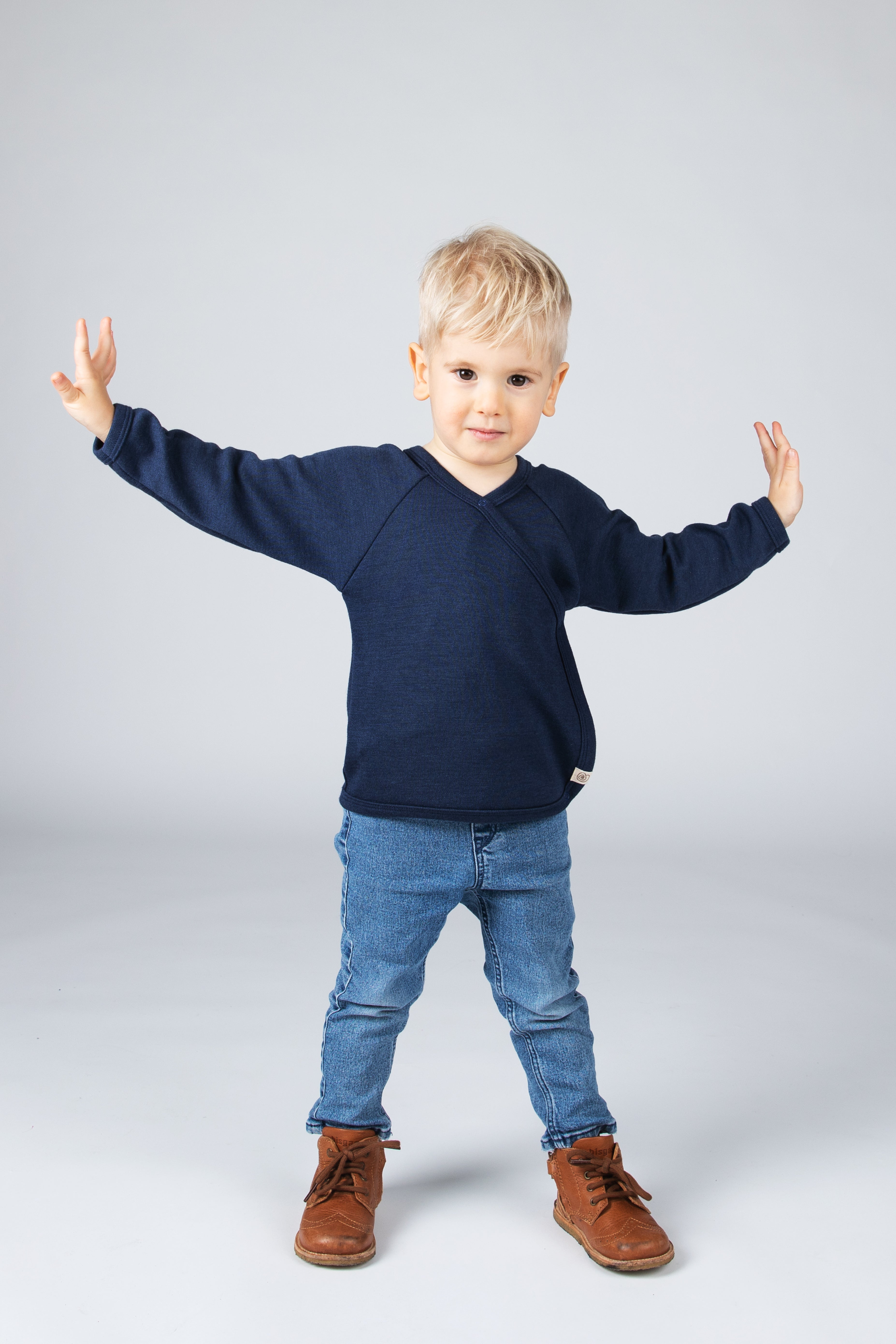 Engel Natur - Wol/Zijde Baby Overslag Shirt - Marine