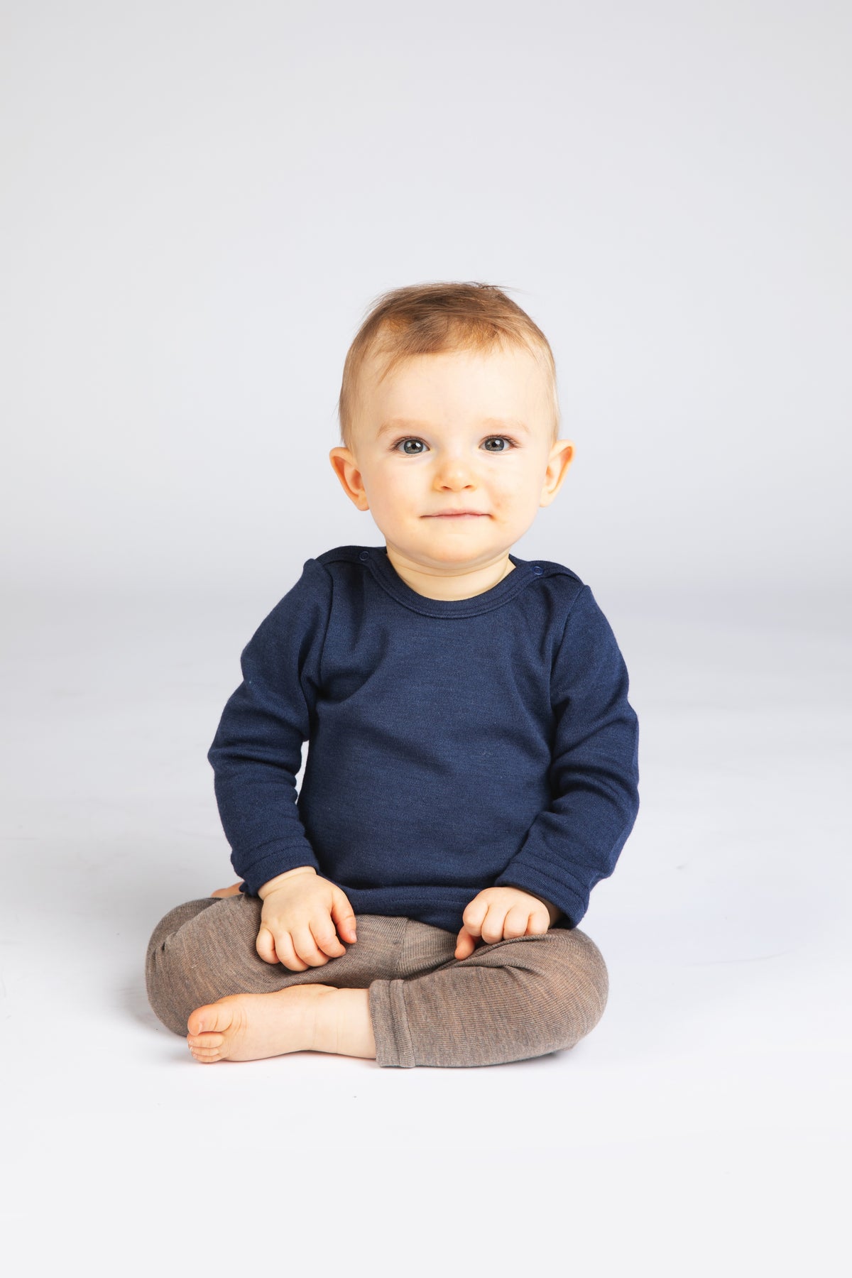 Engel Natur - Wol/Zijde Baby Shirt Lange Mouw met Drukknopen Interlock - Marine