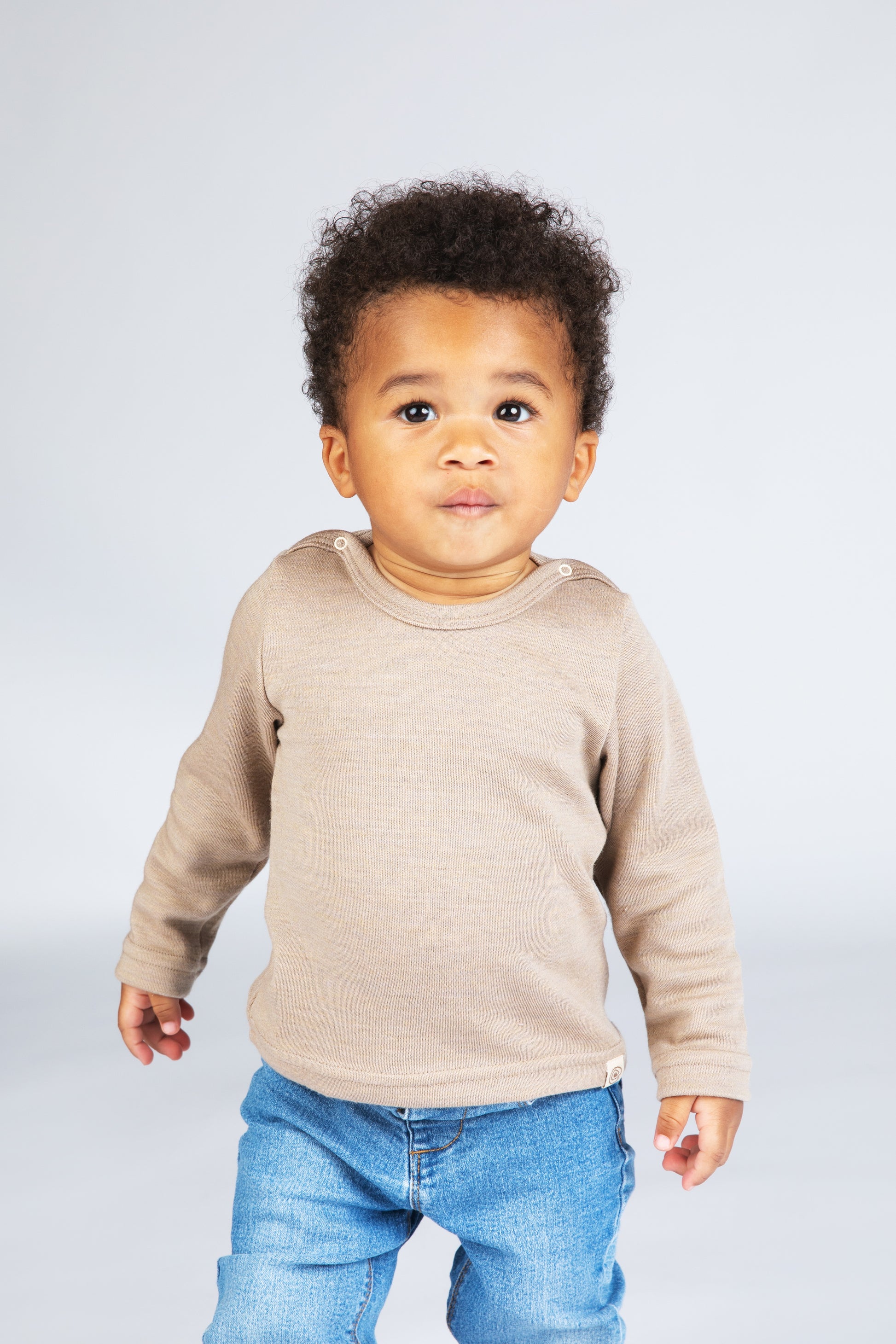 Engel Natur - Wol/Zijde Baby Shirt Lange Mouw met Drukknopen Interlock - Zand