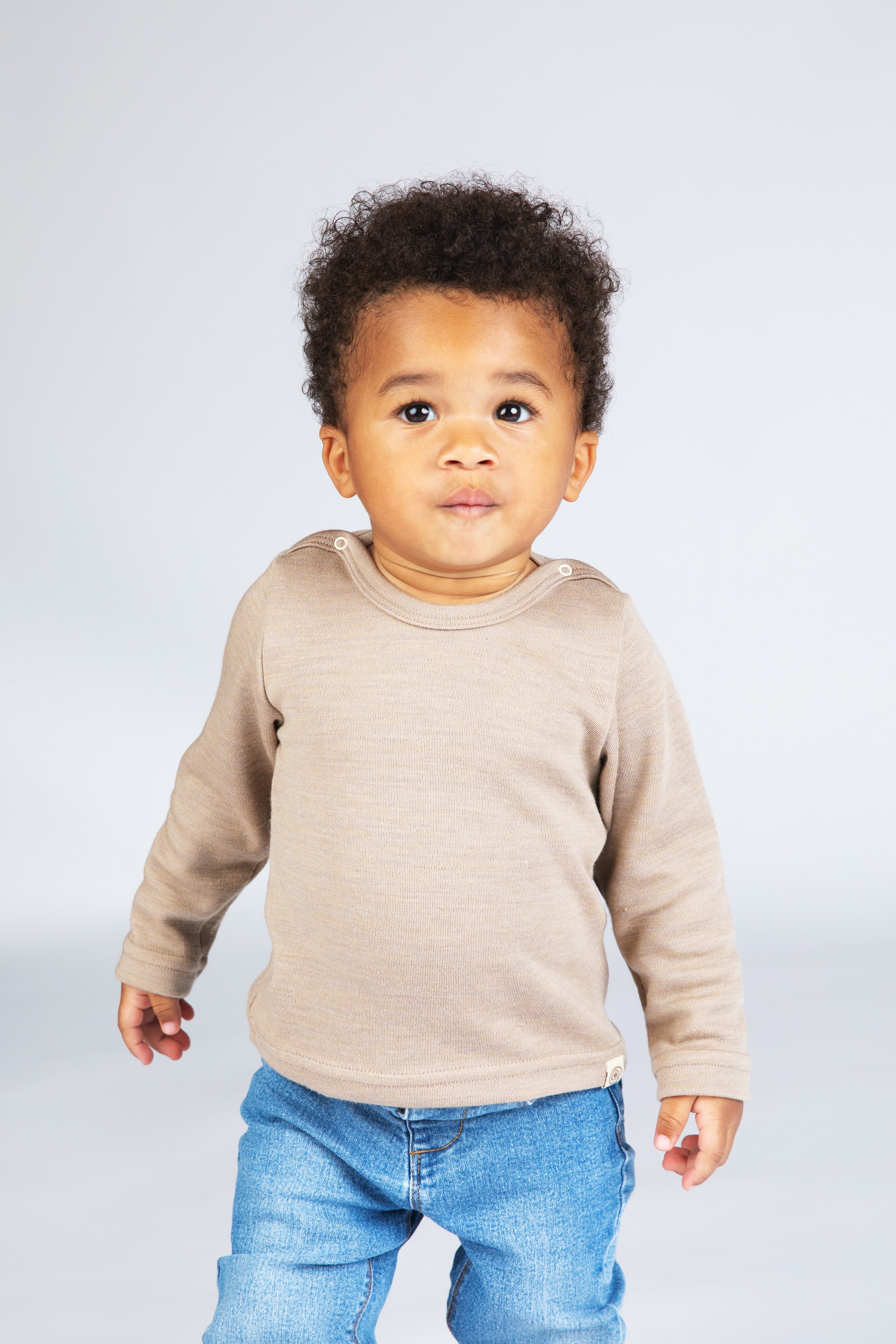 Engel Natur - Wol/Zijde Baby Shirt Lange Mouw met Drukknopen Interlock - Zand