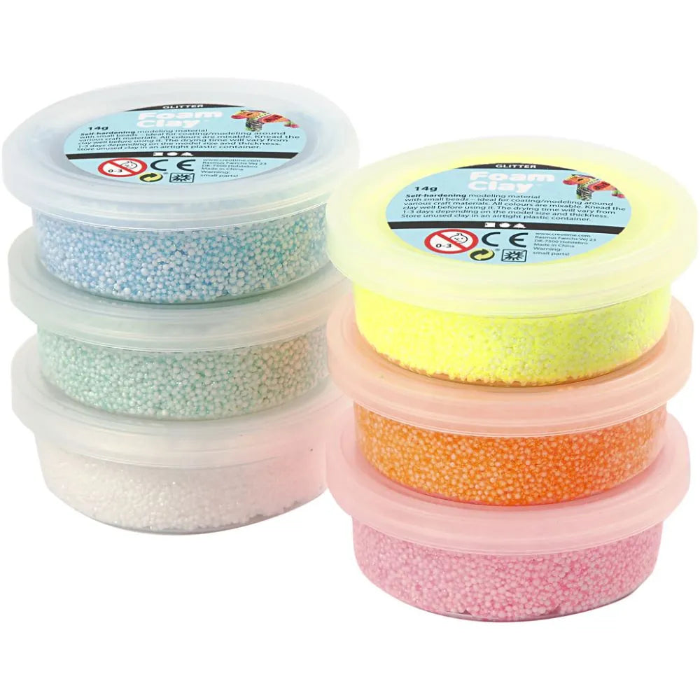 Foam Clay® - 6 bakjes glitter pastel zelfhardende klei