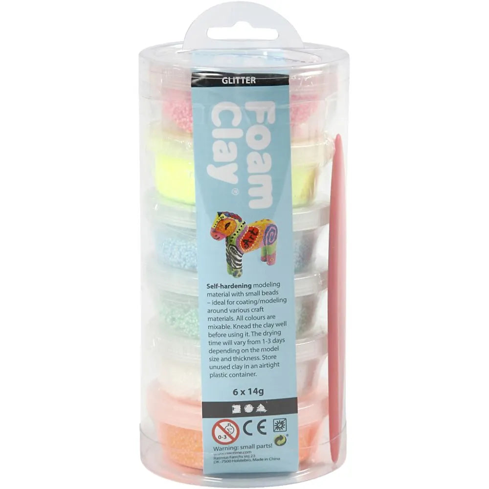 Foam Clay® - 6 bakjes glitter pastel zelfhardende klei