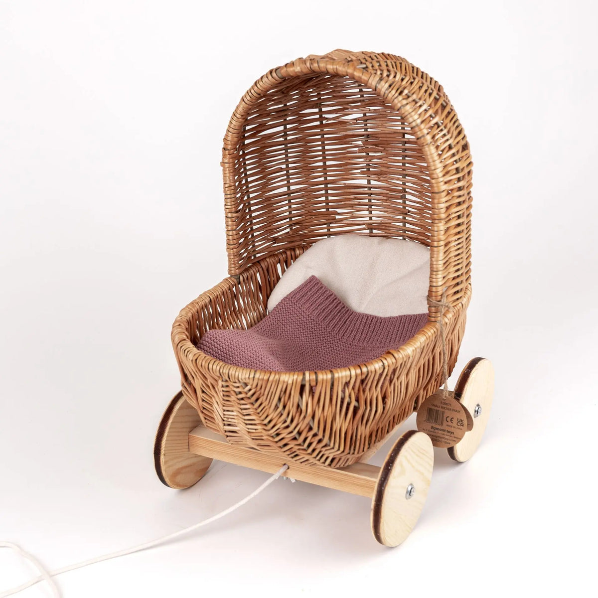 Egmont Toys - Kleine rieten poppenwagen met dekentje