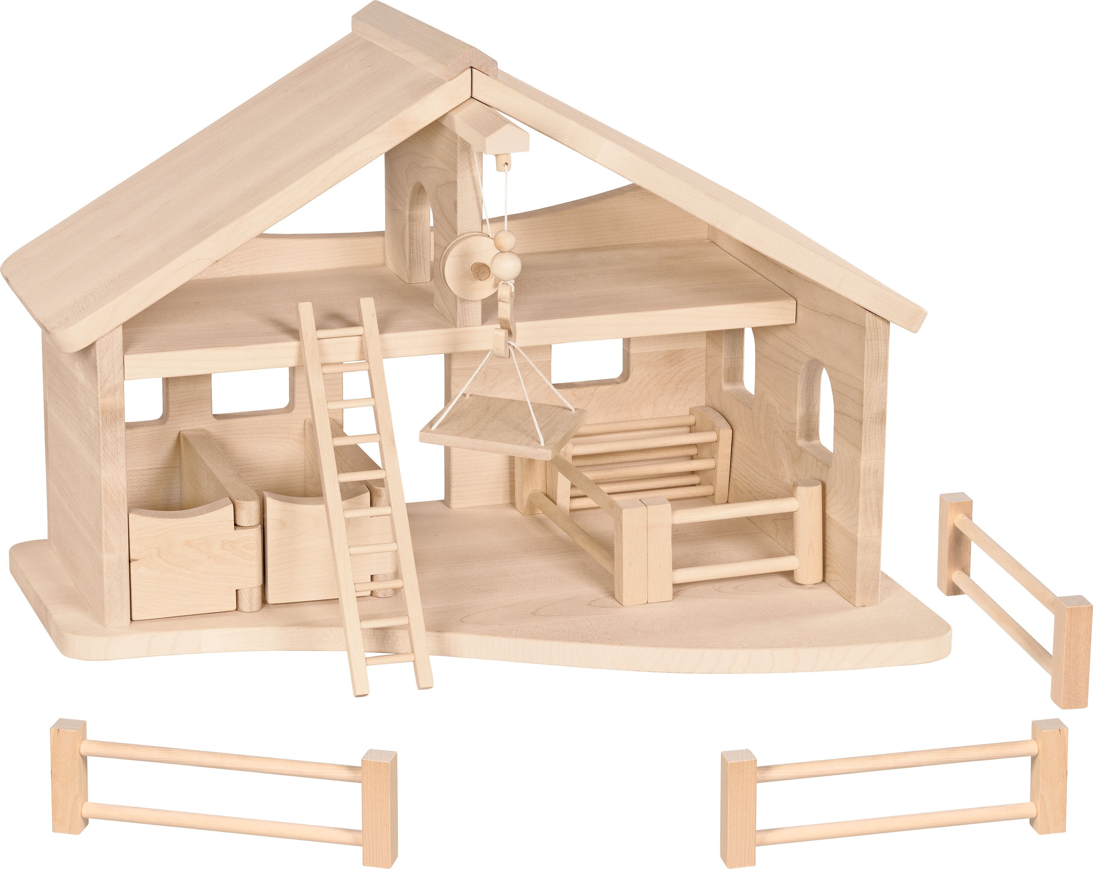 Holztiger - Houten stal met touw katrol