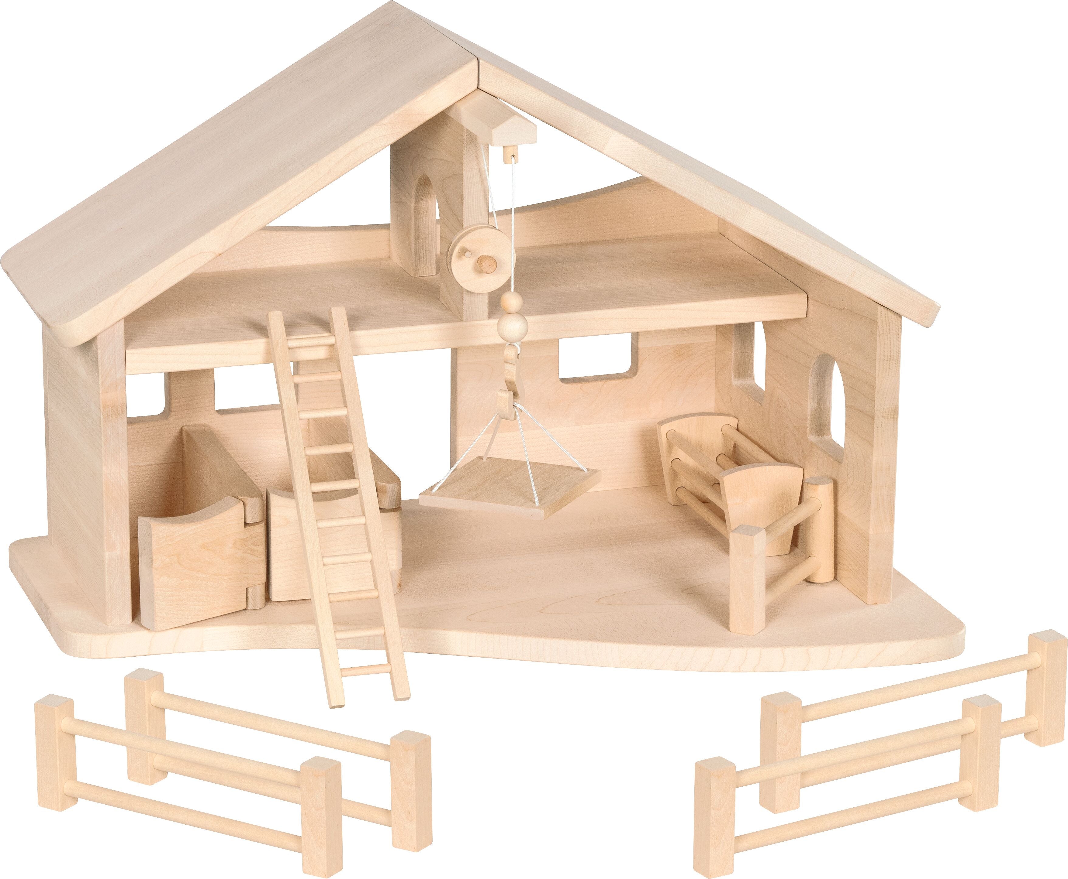 Holztiger - Houten stal met touw katrol