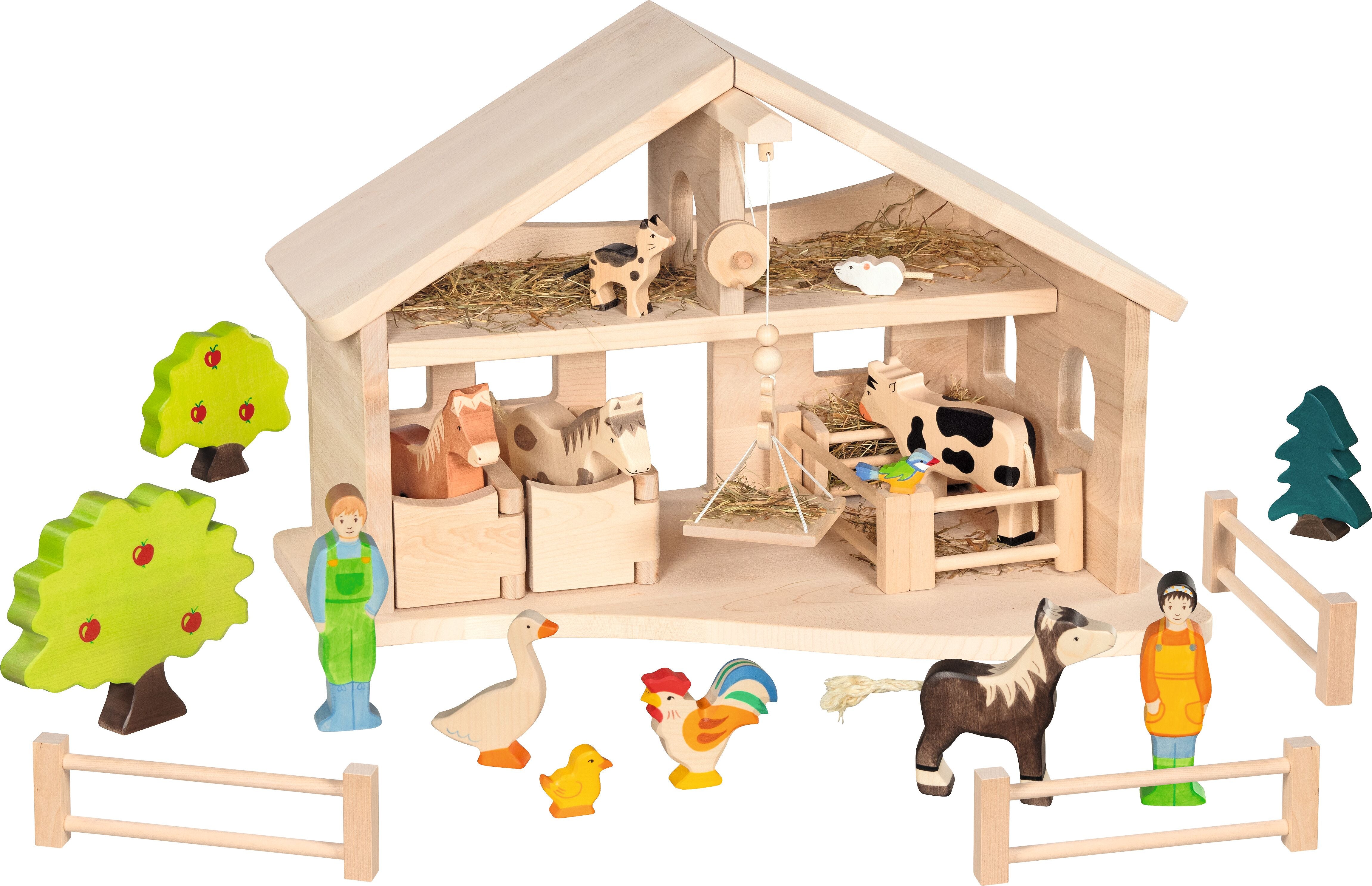 Holztiger - Houten stal met touw katrol