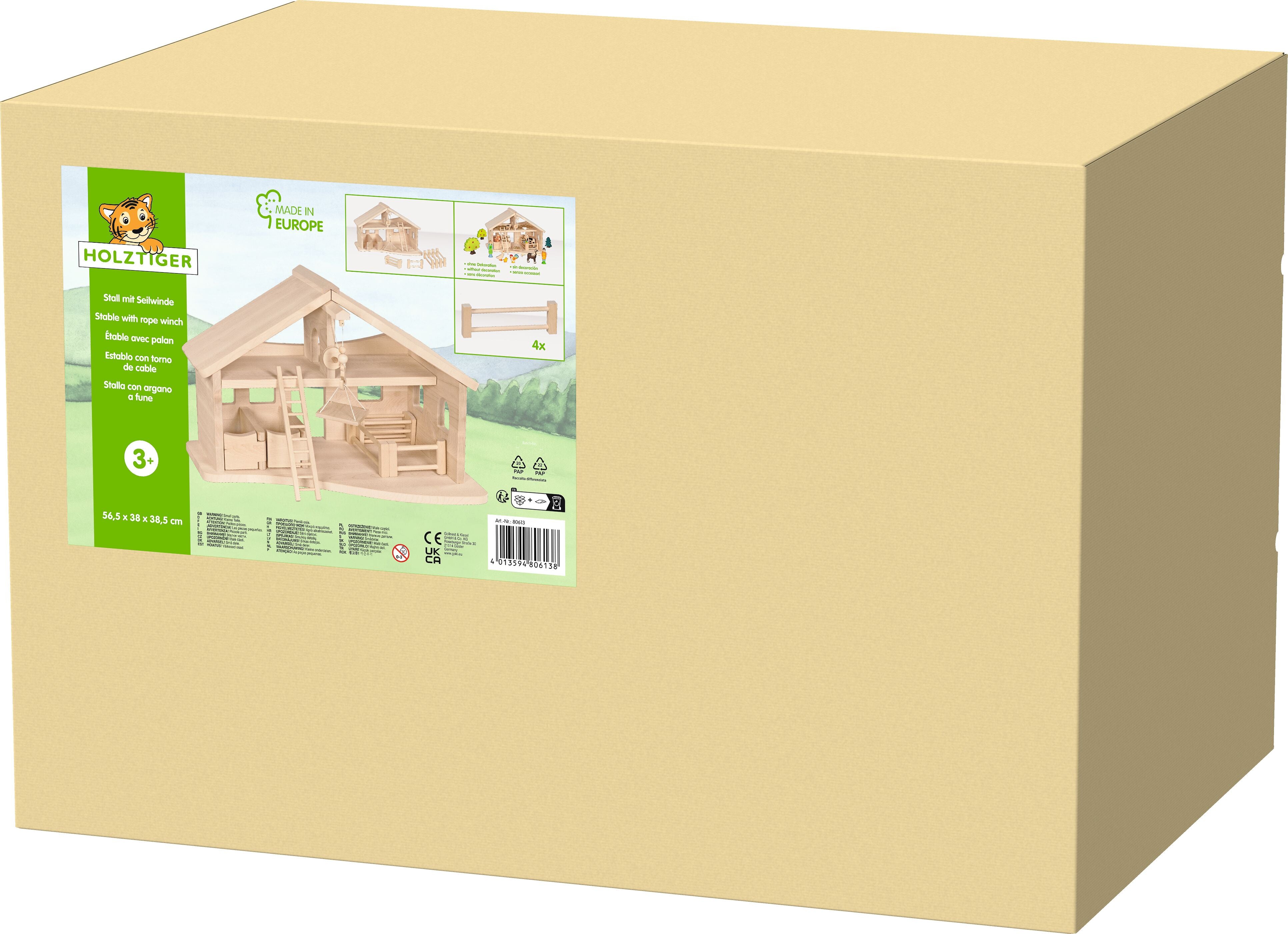 Holztiger - Houten stal met touw katrol