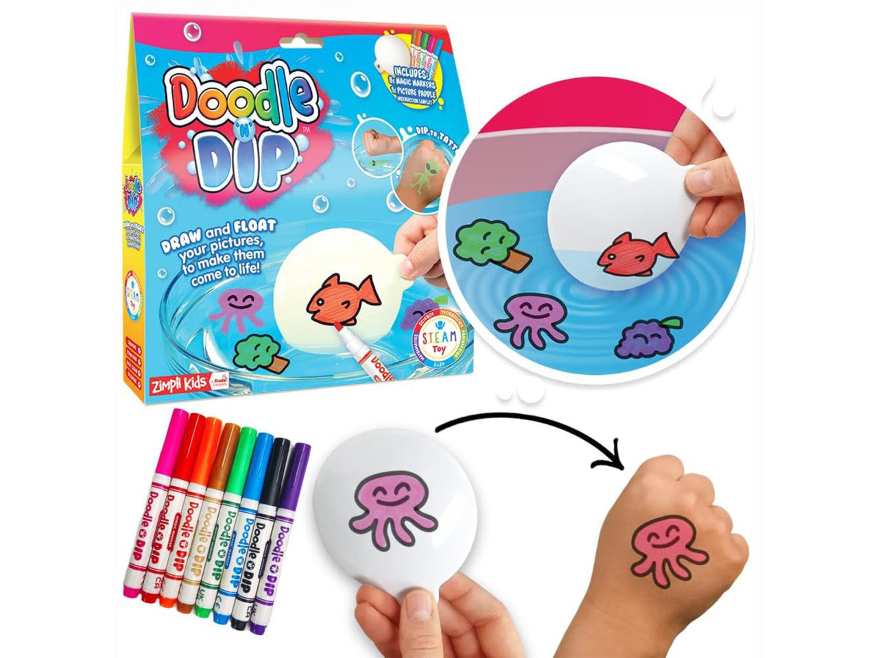 Zimpli Kids - Zelfmaak Tattoos Doodle 'n Dip