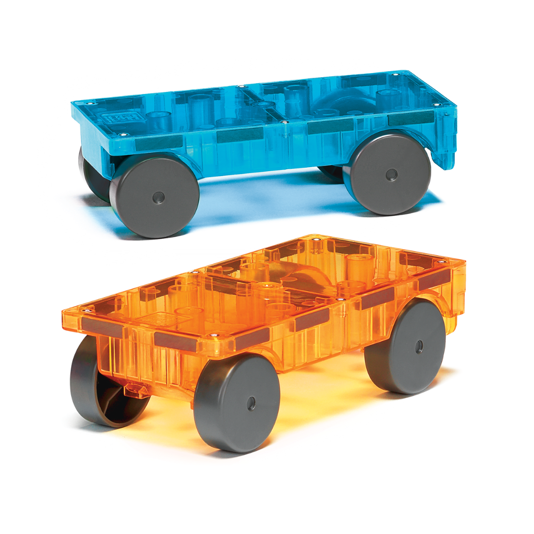 Magna Tiles - 2 stuks Cars Blauw/Oranje Auto's Clear Colors - Constructiespeelgoed