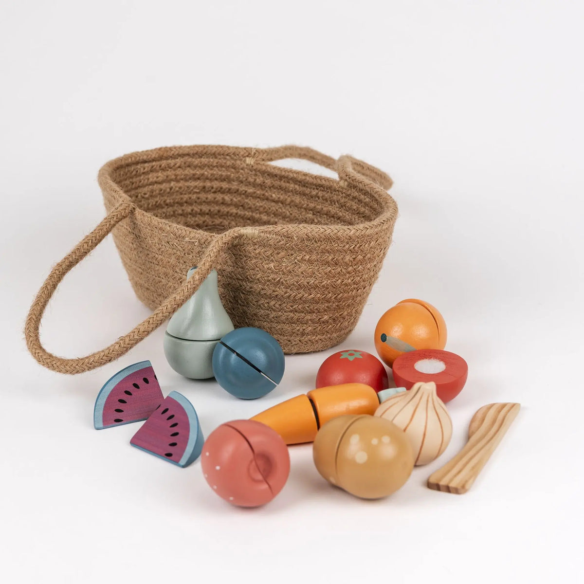 Egmont Toys - Houten fruit- en groenteset in juten mand