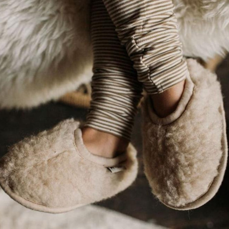 Alwero - Ballerina Sloffen 100% wol (maat 21-34) Eco Beige