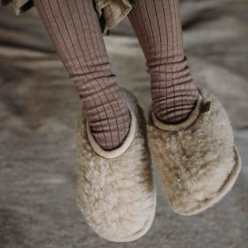 Alwero - Ballerina Sloffen 100% wol (maat 21-34) Eco Beige