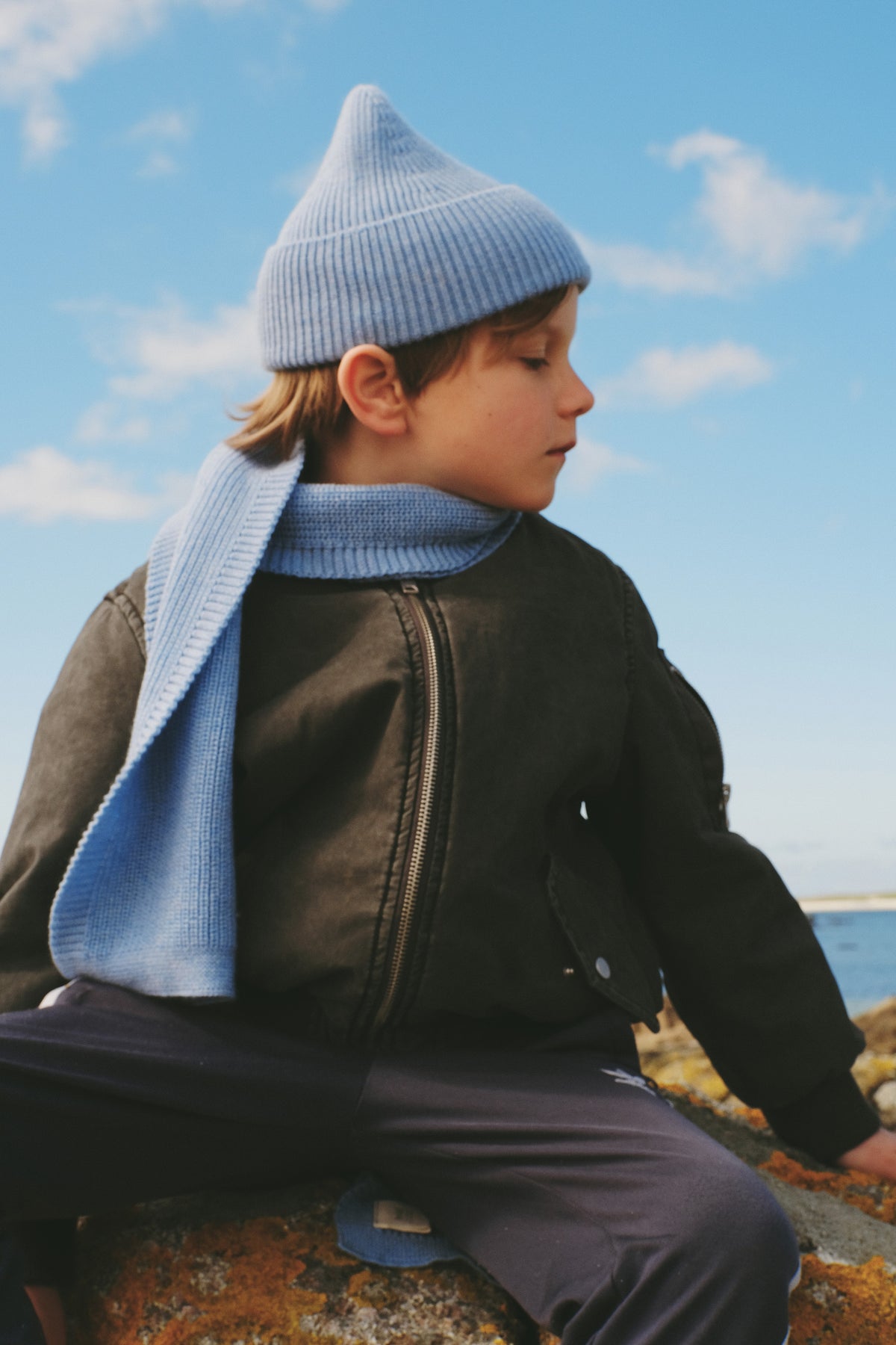 Hvid Wollen mutsje Fonzie KIDS Light Blue