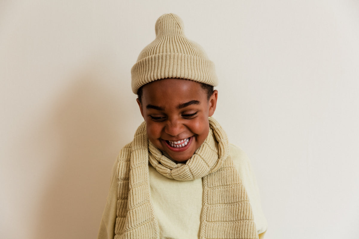 Hvid Wollen mutsje Fonzie KIDS Light Yellow