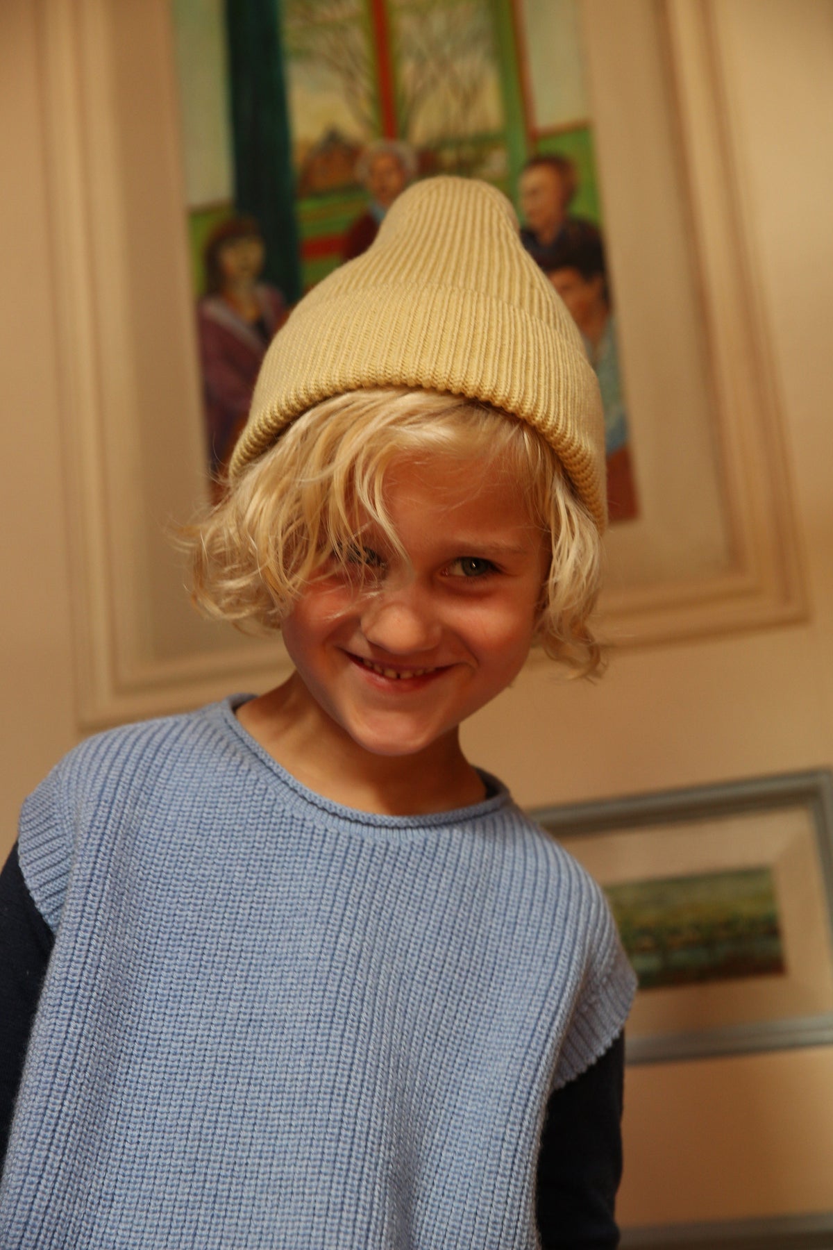 Hvid Wollen mutsje Fonzie KIDS Light Yellow