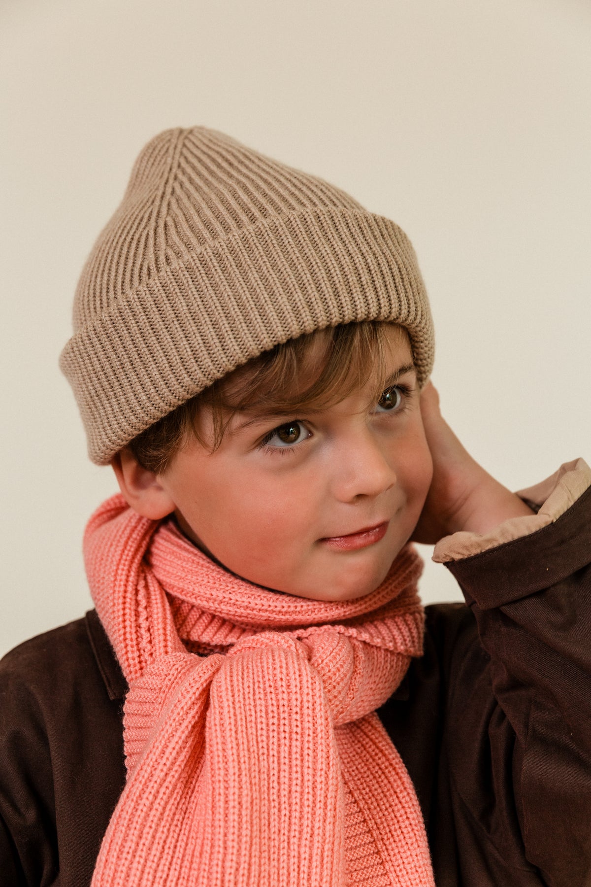 Hvid Wollen mutsje Fonzie KIDS Sand