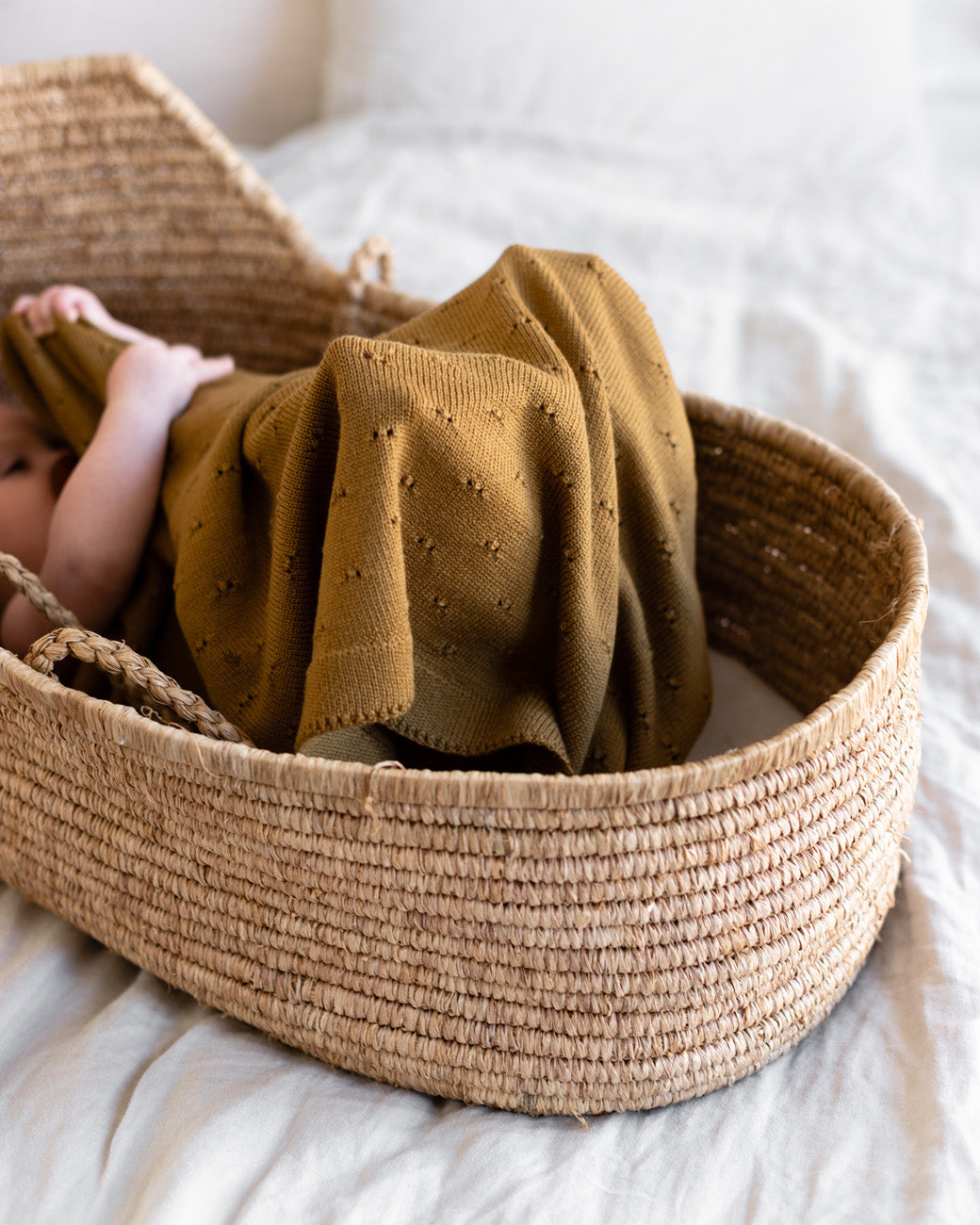 Hvid Wollen babydeken Bibi Mustard