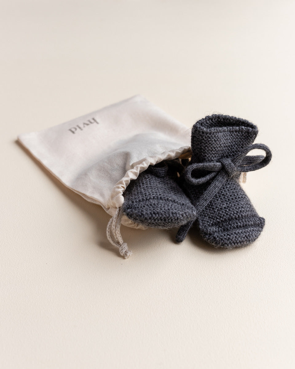 Hvid - slofjes - 100% merinowol - Charcoal