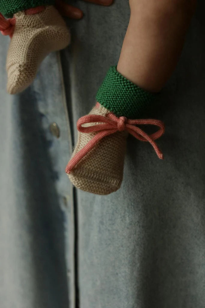 Hvid - slofjes - 100% merinowol  - Cream/Grass