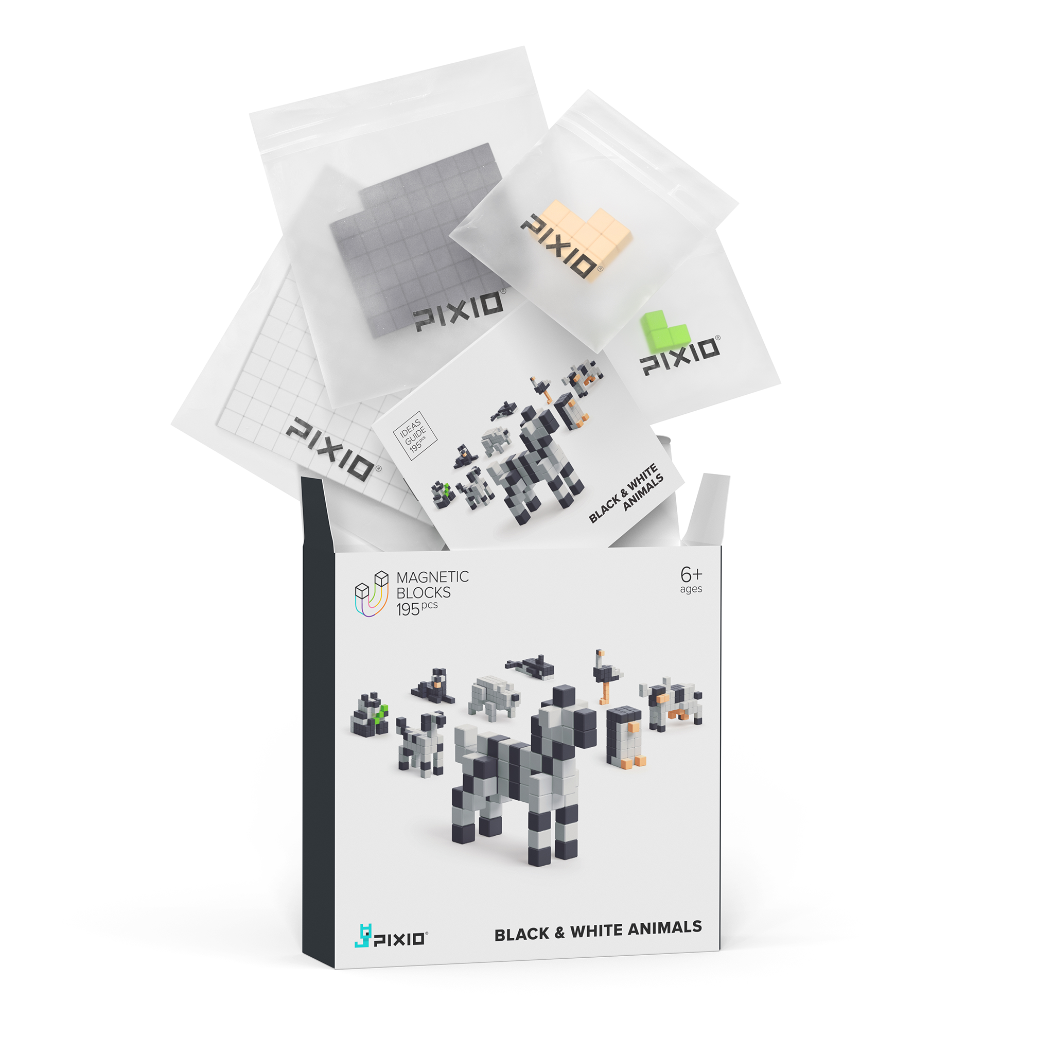 Pixio - Story Black & White Animals - 195 magneetblokjes