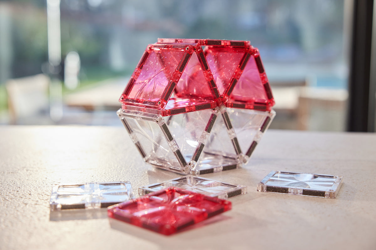 Cleverclixx - Glitter Tiles Pack Transparent / Pink (16 stuks)