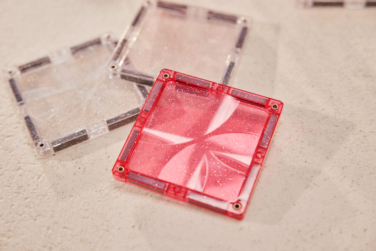Cleverclixx - Glitter Tiles Pack Transparent / Pink (16 stuks)