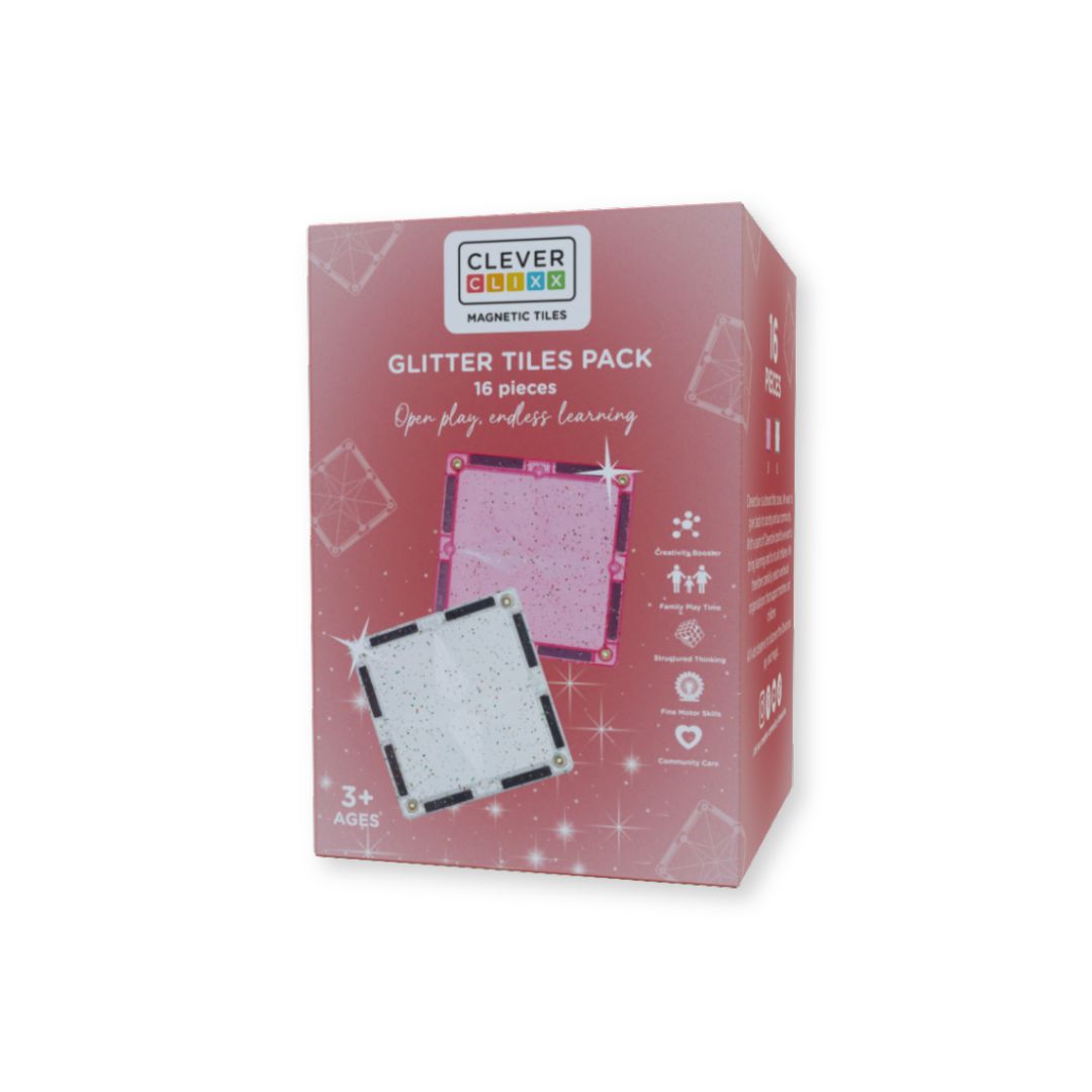 Cleverclixx - Glitter Tiles Pack Transparent / Pink (16 stuks)