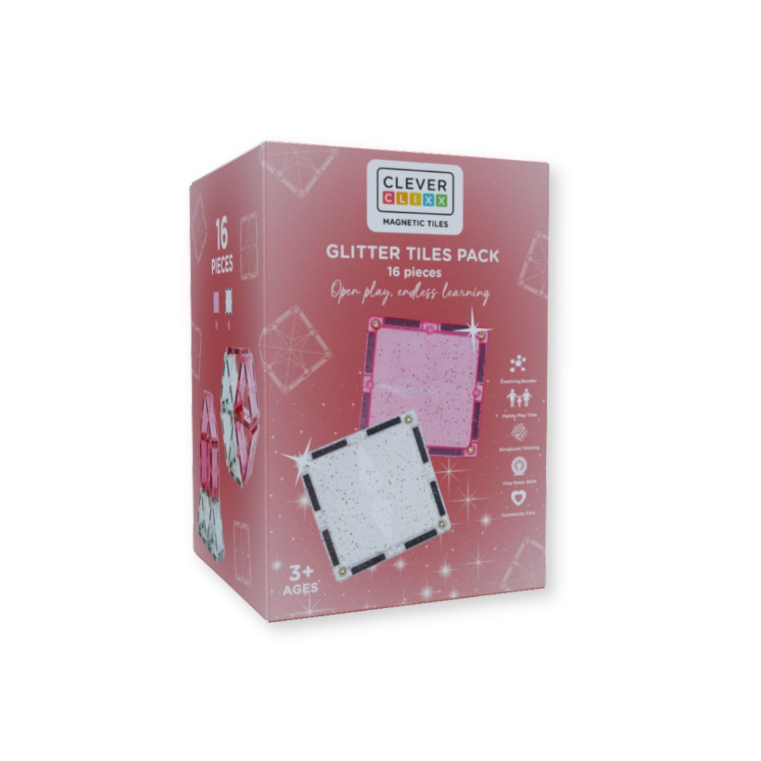 Cleverclixx - Glitter Tiles Pack Transparent / Pink (16 stuks)