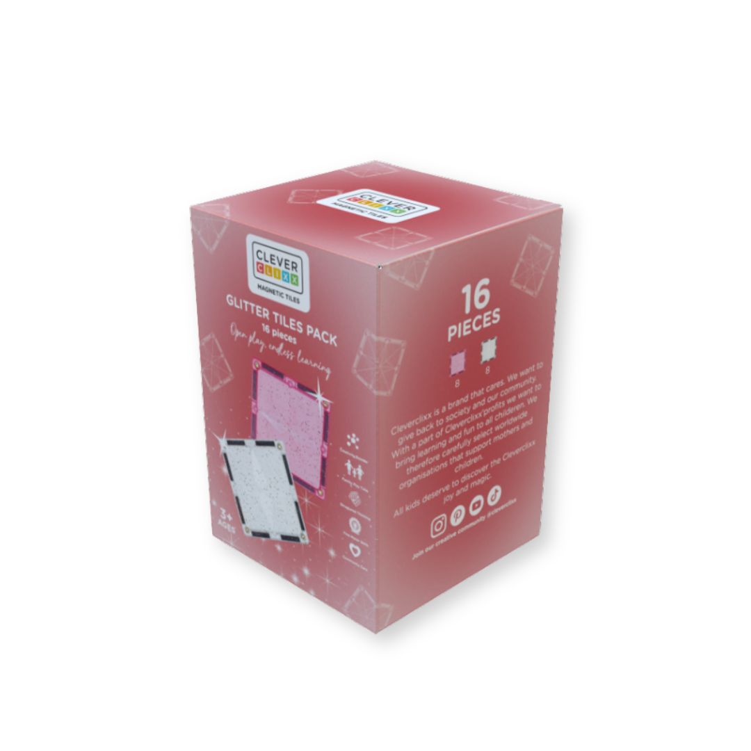 Cleverclixx - Glitter Tiles Pack Transparent / Pink (16 stuks)
