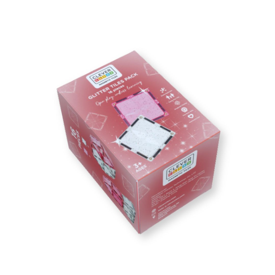 Cleverclixx - Glitter Tiles Pack Transparent / Pink (16 stuks)
