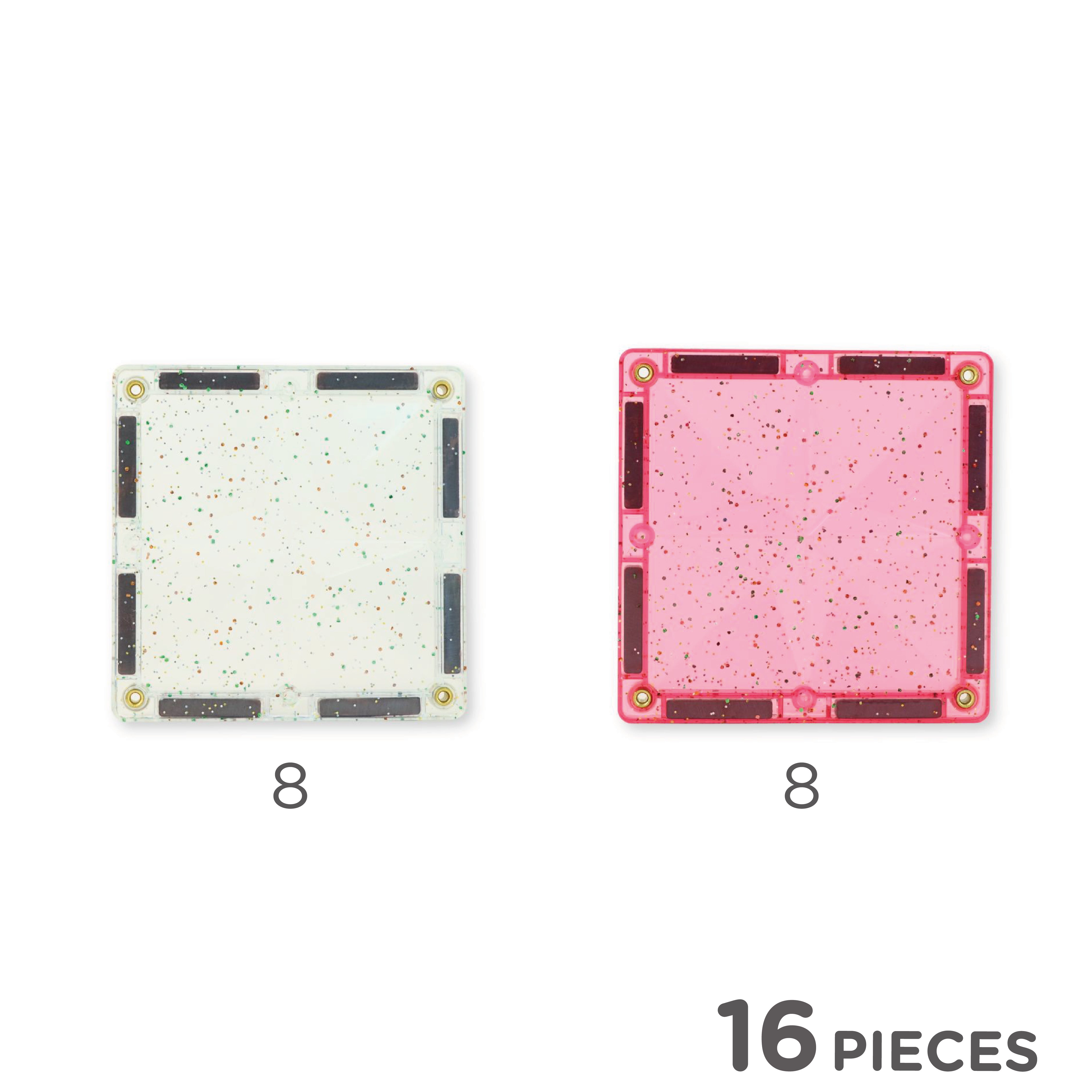 Cleverclixx - Glitter Tiles Pack Transparent / Pink (16 stuks)