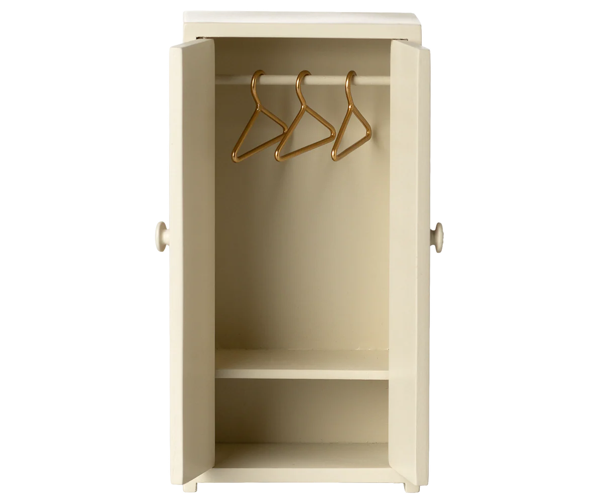 Maileg - Kast met 3 hangers (muis maat) voor in poppenhuis - Cream