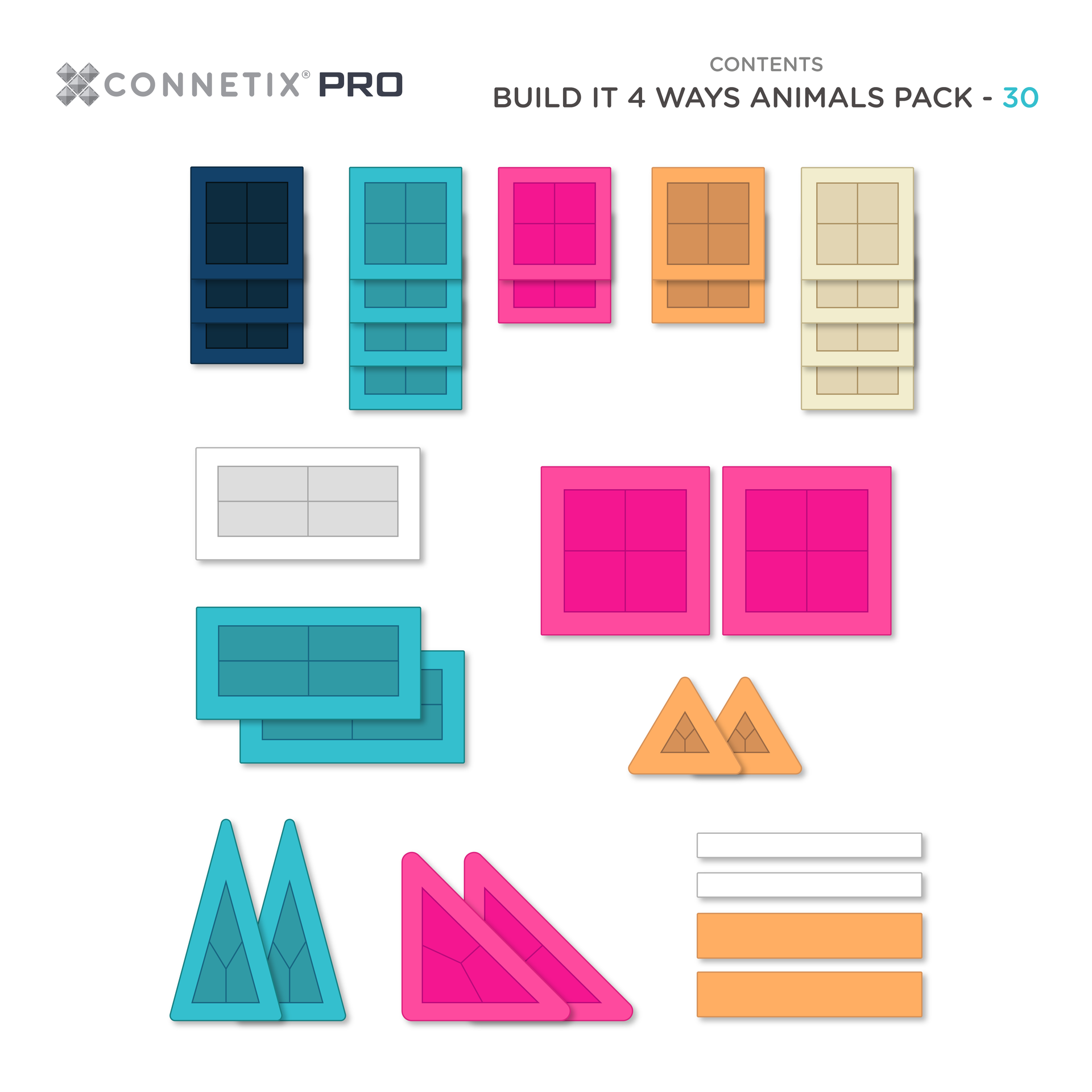 Connetix - PRO Bouw Het Op 4 Manieren Dieren set 30 stuks
