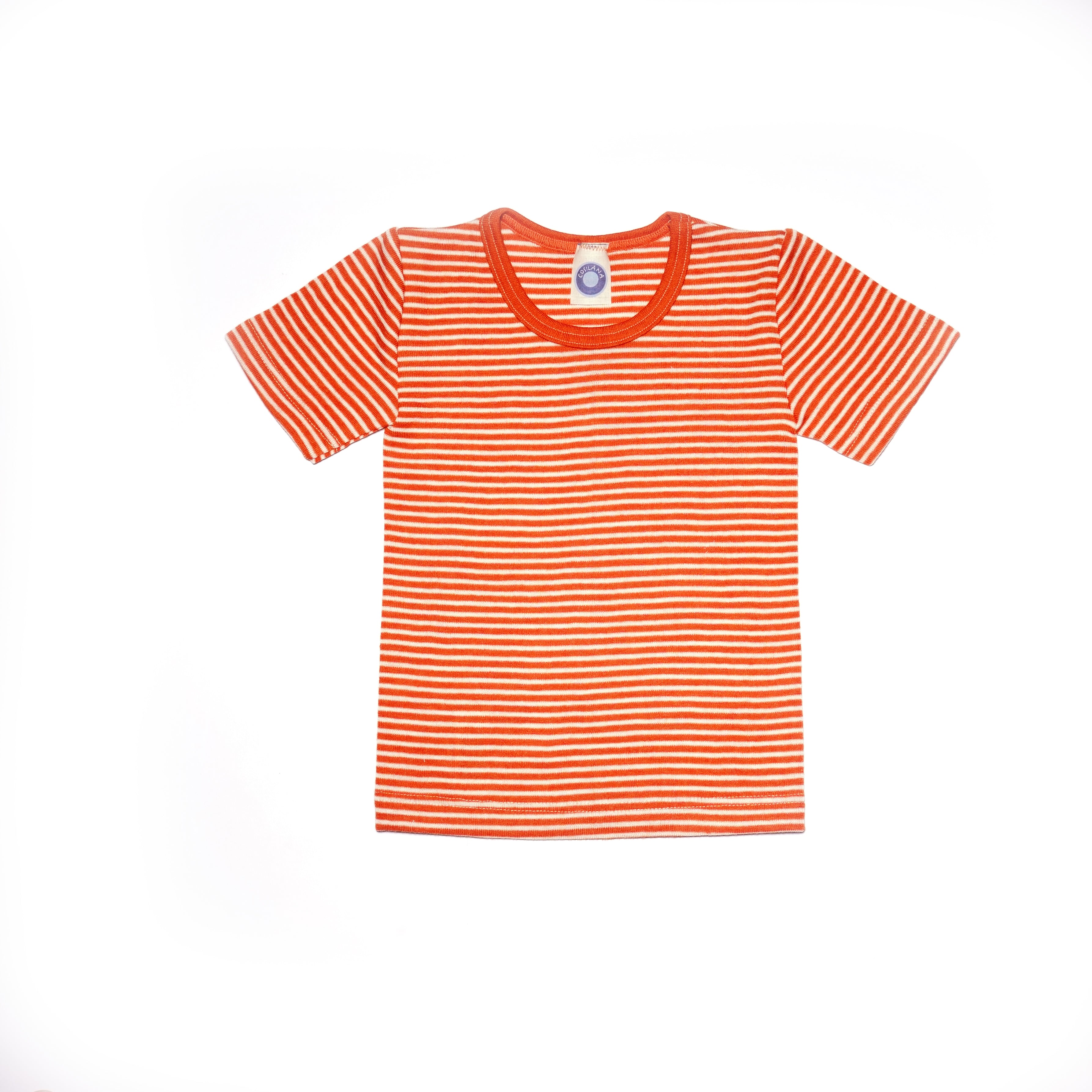 Cosilana Kindershirt Korte Mouw Wol/Zijde Saffraan Gestreept