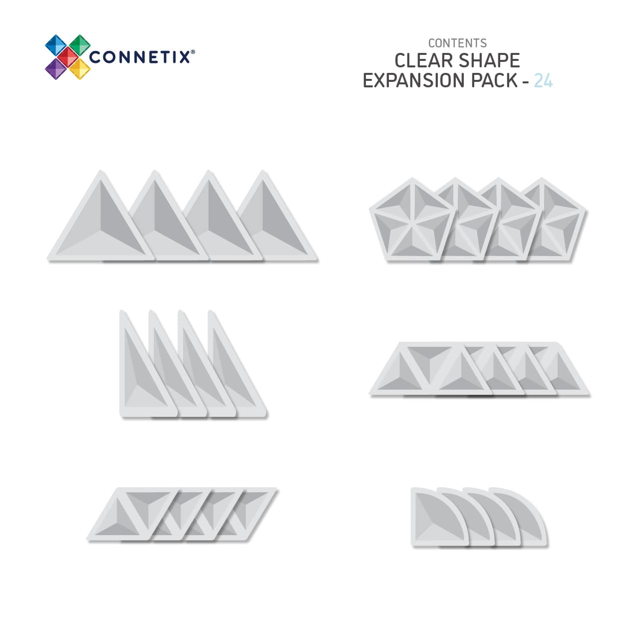 Connetix - Clear Pack Shape Expansion 24 stuks - magnetisch constructiespeelgoed