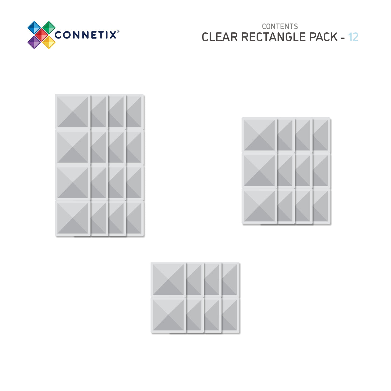 CONNETIX - Rectangle Clear Pack 12 stuks - magnetisch constructiespeelgoed
