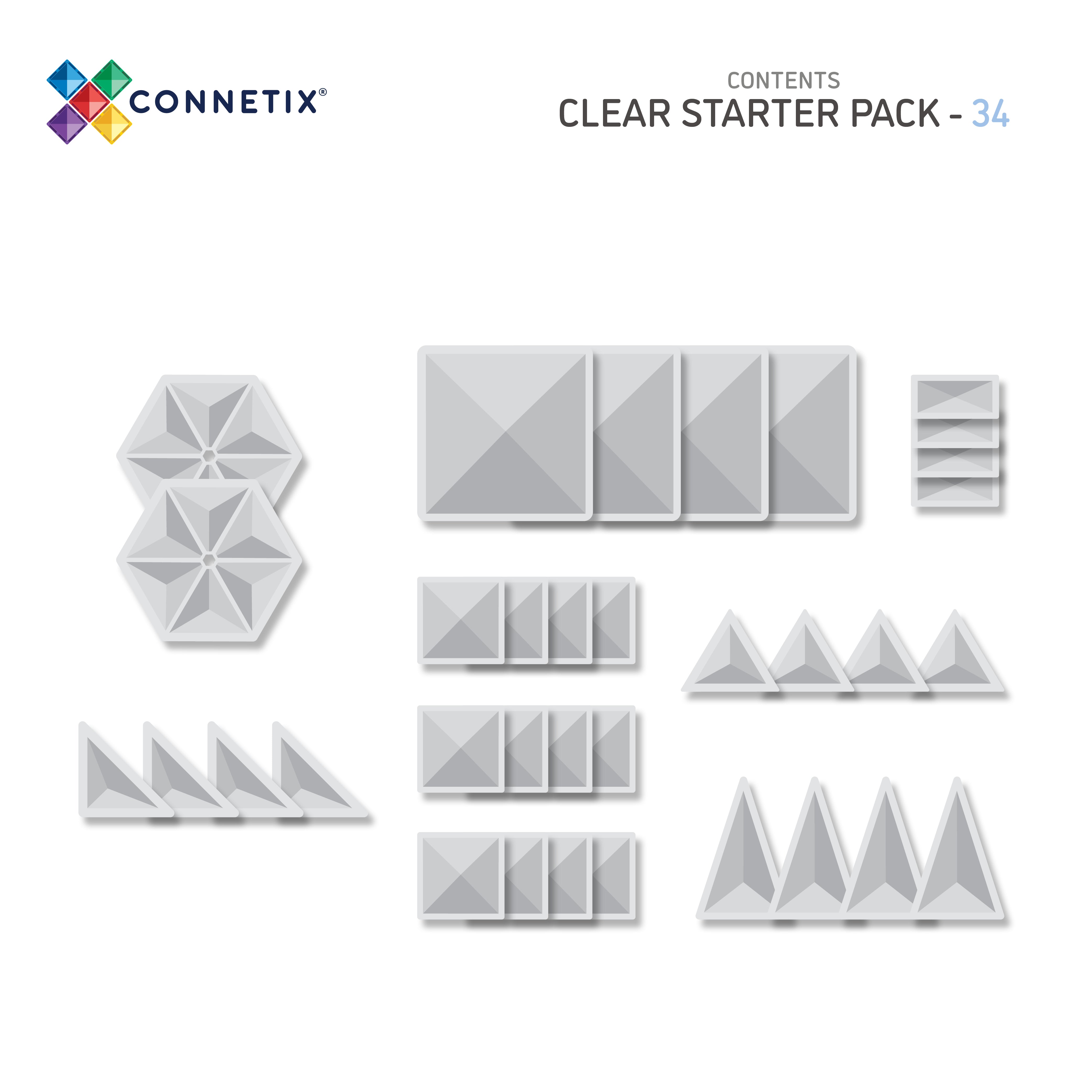 CONNETIX - Starter Clear Pack 34 stuks - magnetisch constructiespeelgoed