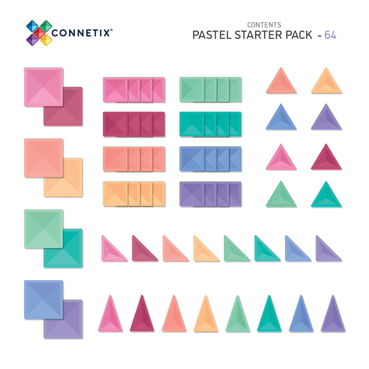 CONNETIX - Pastel Starter Pack 64 stuks - magnetisch constructiespeelgoed