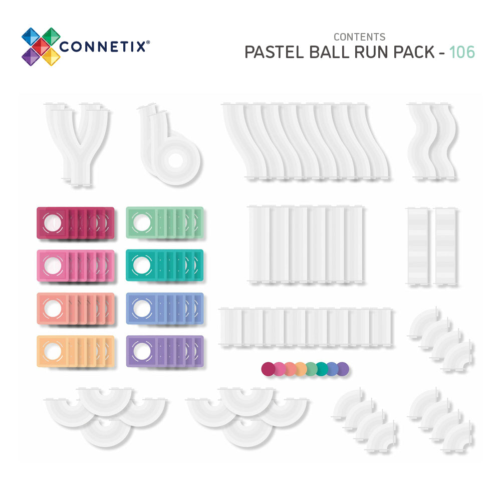 CONNETIX - Pastel Ball Run Pack knikkerbaan 106 stuks - magnetisch constructiespeelgoed