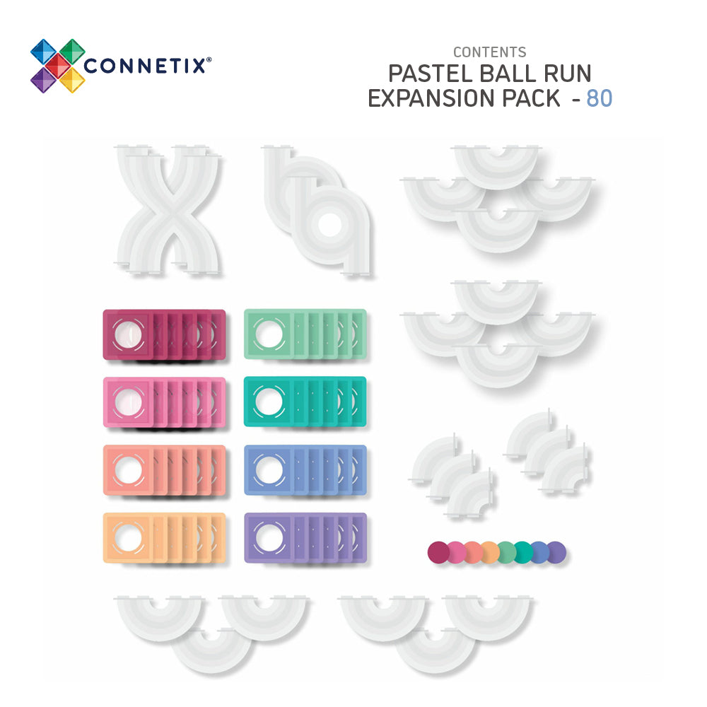 CONNETIX - Pastel Ball Run Pack knikkerbaan Uitbreiding 80 stuks - magnetisch constructiespeelgoed