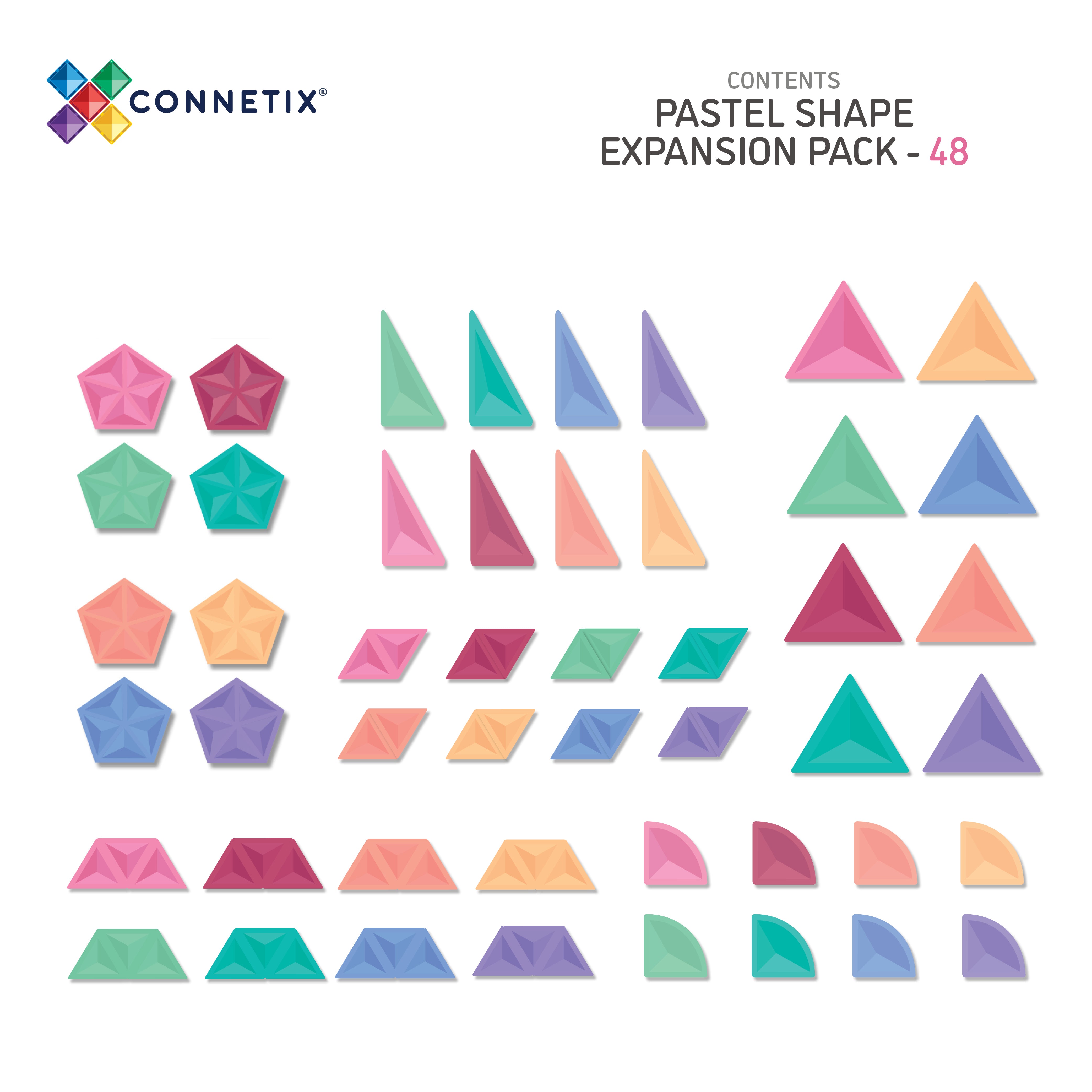 CONNETIX - Pastel Shape Expansion Pack 48 stuks - magnetisch constructiespeelgoed