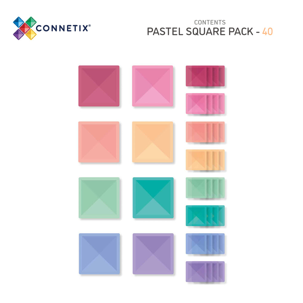 CONNETIX - Pastel Square 40 stuks - magnetisch constructiespeelgoed