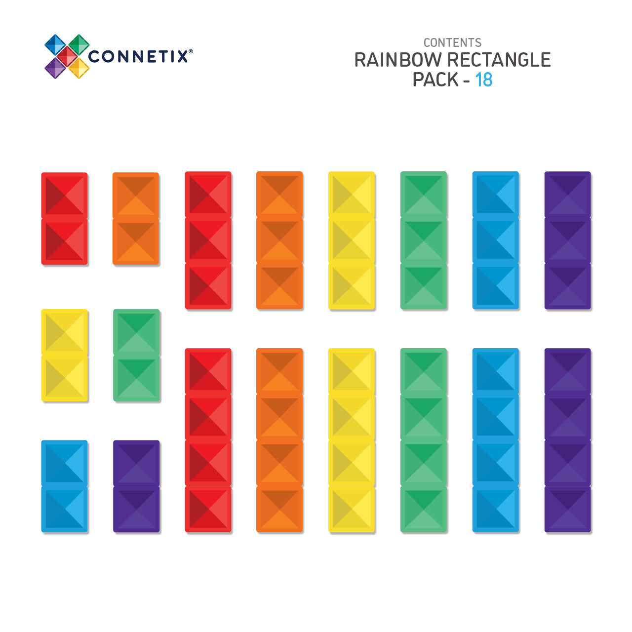 CONNETIX - Rainbow Rectangle Pack 18 stuks - magnetisch constructiespeelgoed
