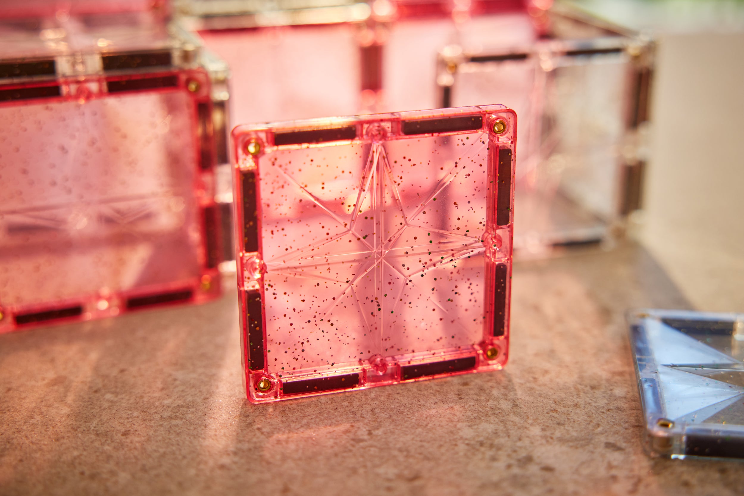 Cleverclixx - Glitter Tiles Pack Transparent / Pink (16 stuks)