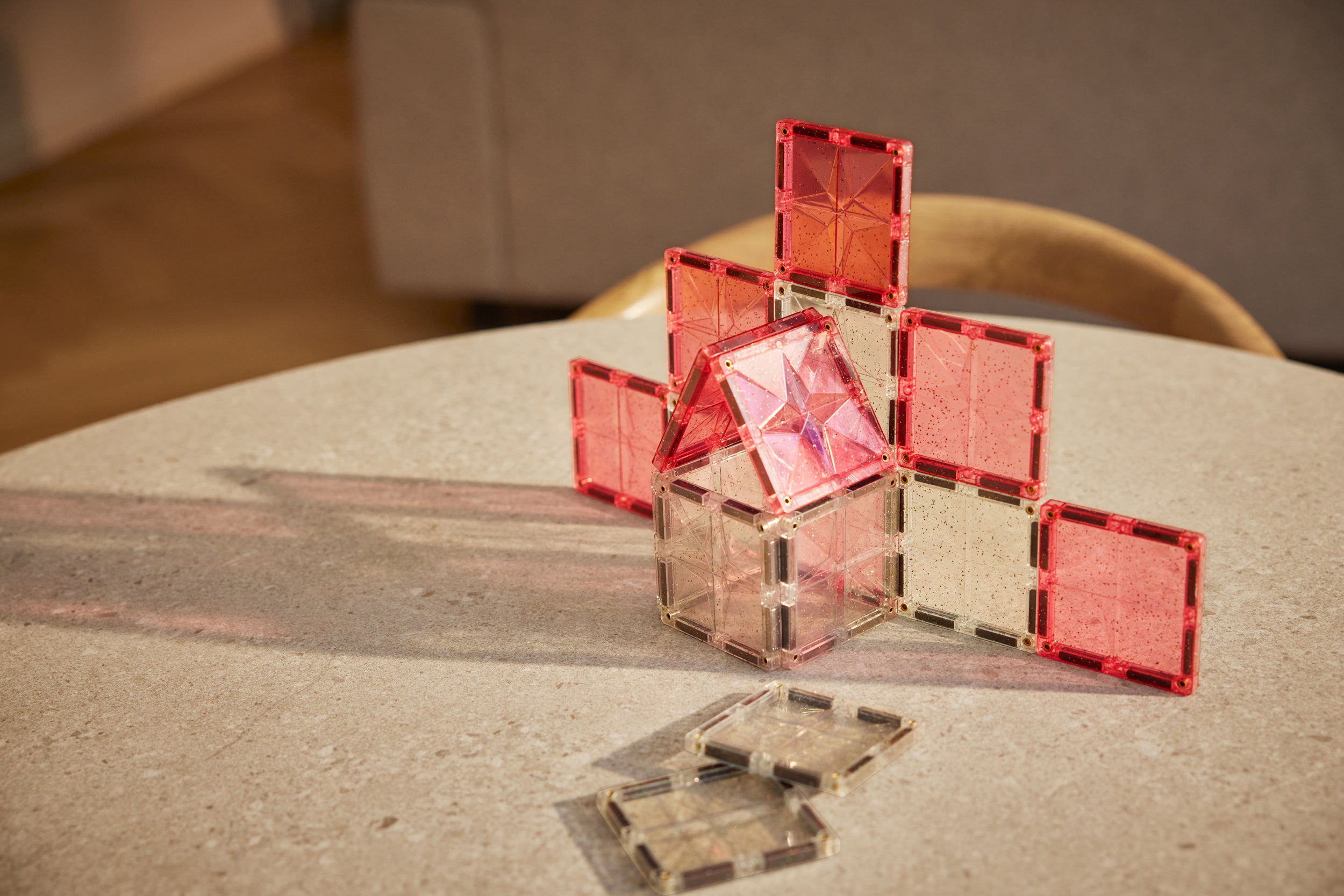 Cleverclixx - Glitter Tiles Pack Transparent / Pink (16 stuks)