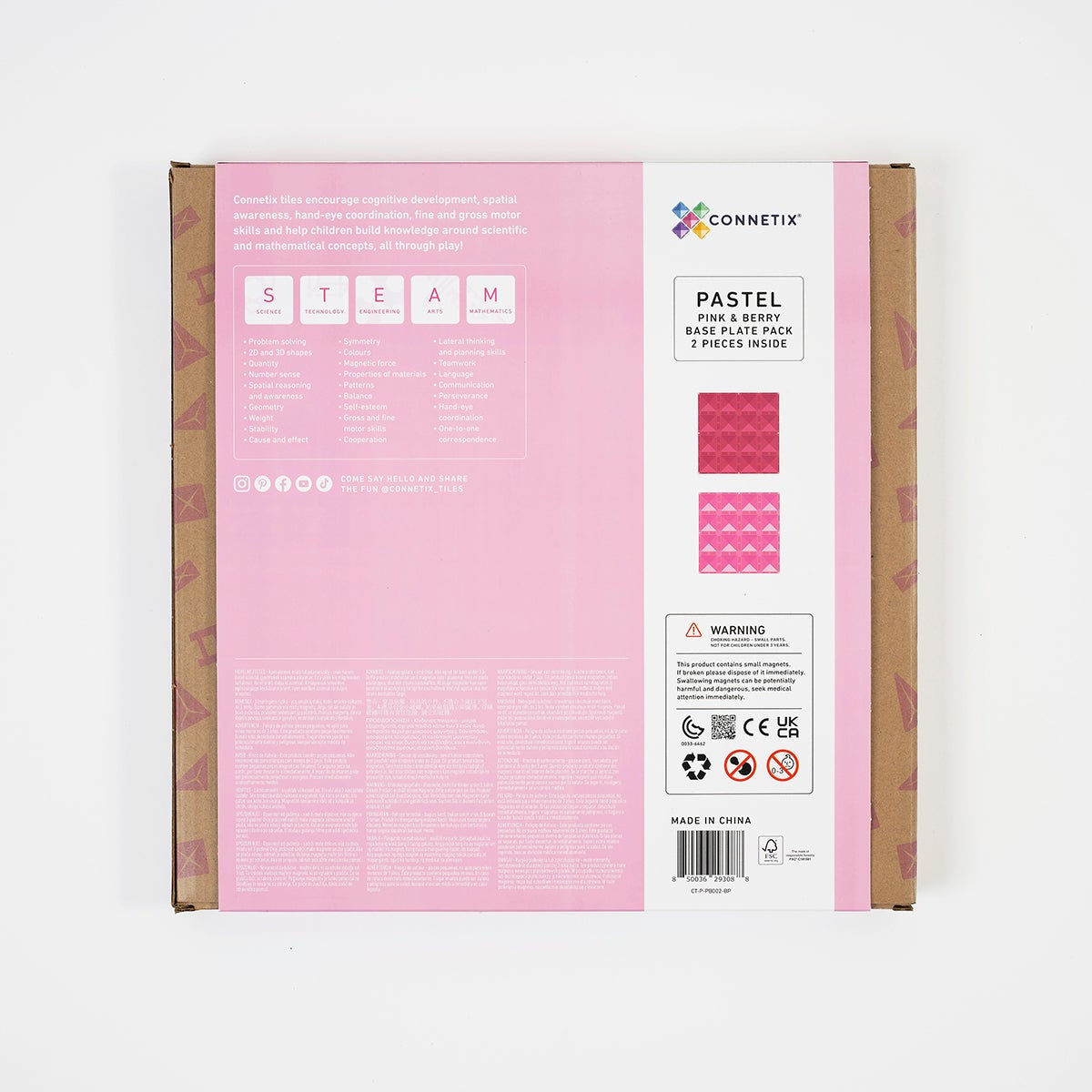 CONNETIX - 2 Pastel Pink Berry basisplaten 30 x 30 cm - magnetisch constructiespeelgoed