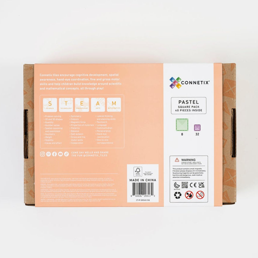 CONNETIX - Pastel Square 40 stuks - magnetisch constructiespeelgoed