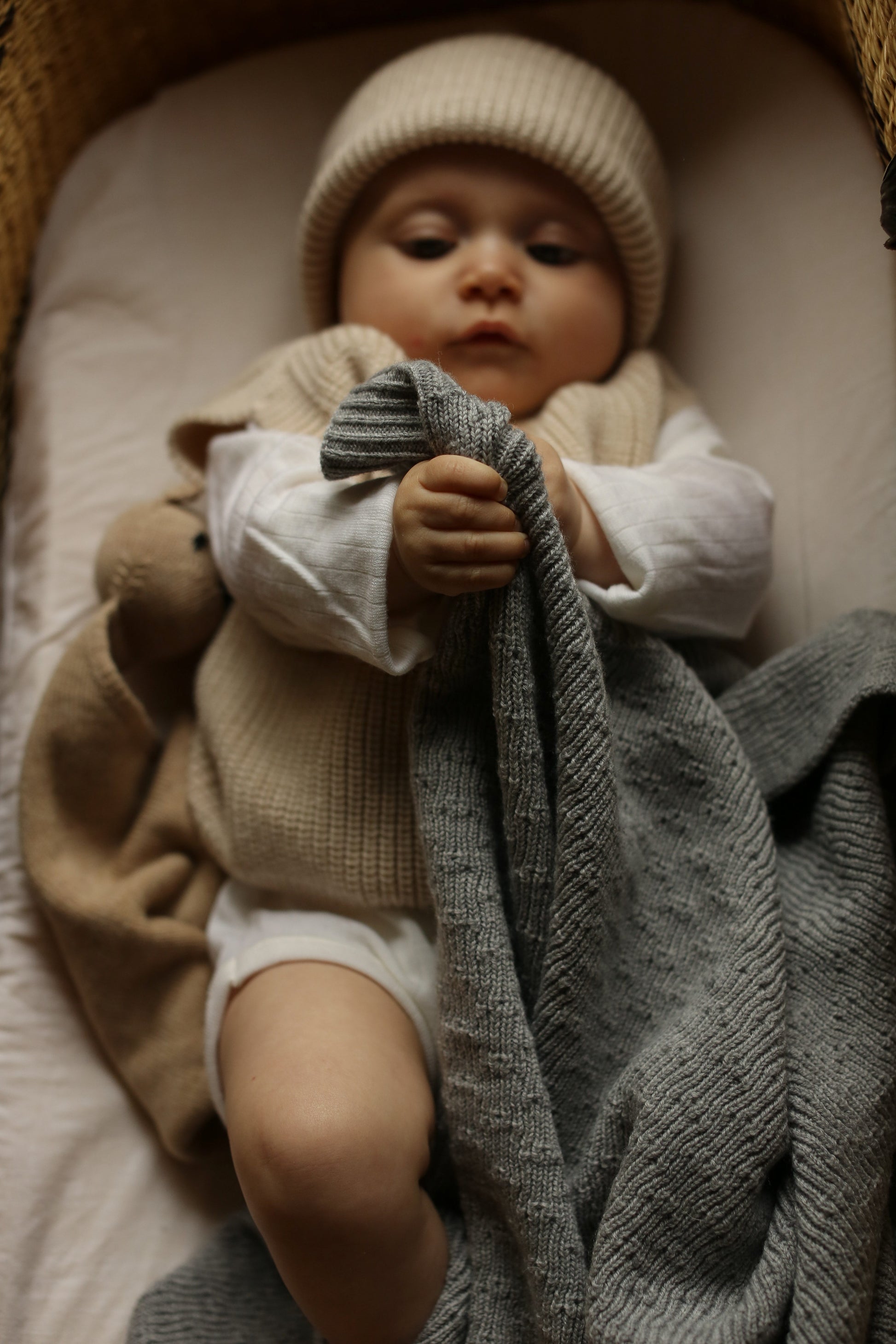 Hvid Wollen babydeken Dora Grey Melange